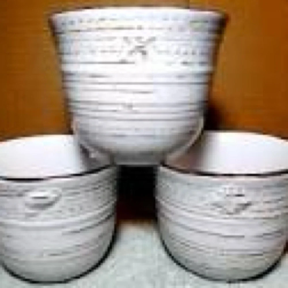 Pfaltzgraff 4 Piece Rustic Trellis White Stoneware 3 Mug and Sugar Bowl Set